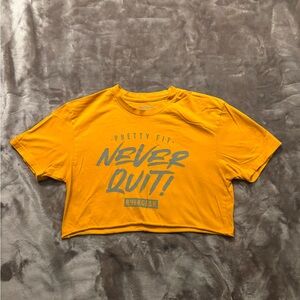 Bulk Gear Crop Top Women's Size S Yellow Athletic Short Sleeve “Never Quit”